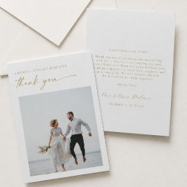 Tarjeta De Agradecimiento Foto de boda elegante en oro