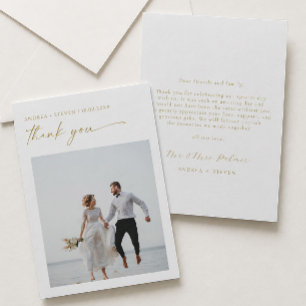 Tarjeta De Agradecimiento Foto de boda elegante en oro