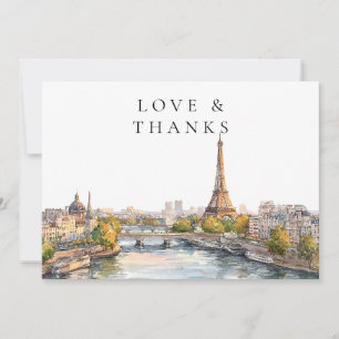 Tarjeta De Agradecimiento Foto de boda en acuarela de París Francia