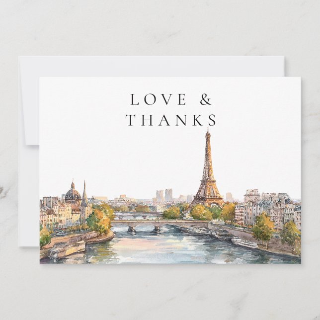 Tarjeta De Agradecimiento Foto de boda en acuarela de París Francia (Anverso)