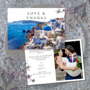 Tarjeta De Agradecimiento Foto de boda en acuarela de Santorini Grecia