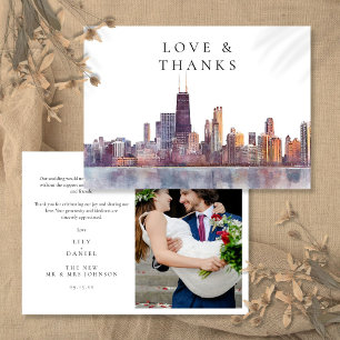 Tarjeta De Agradecimiento Foto de boda en acuarela del horizonte de Chicago