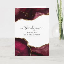Tarjeta De Agradecimiento Foto de boda en ágata de color burgundy y dorado