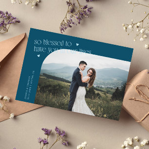 Tarjeta De Agradecimiento Foto de boda en azul turquesa tan bendecida