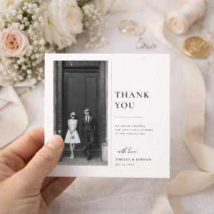 Tarjeta De Agradecimiento Foto de boda en blanco y negro clásico moderno