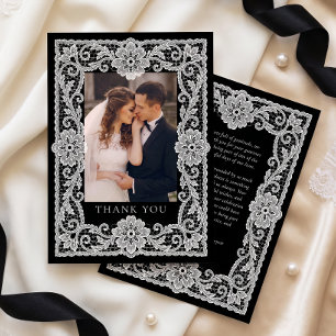 Tarjeta De Agradecimiento Foto de boda en blanco y negro con encaje vintage