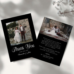 Tarjeta De Agradecimiento Foto de boda en blanco y negro con tipografía mode