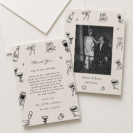 Tarjeta De Agradecimiento Foto de boda en blanco y negro dibujada a mano