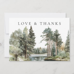 Tarjeta De Agradecimiento Foto de boda en lago de bosque con acuarela