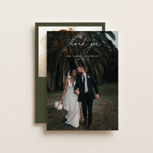 Tarjeta De Agradecimiento Foto de boda en verde oliva