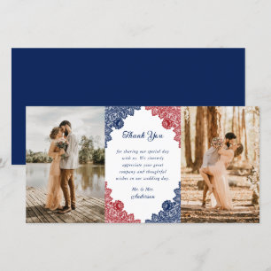 Tarjeta De Agradecimiento Foto de Boda floral azul y roja de la armada rusa