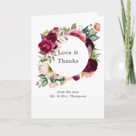 Tarjeta De Agradecimiento Foto de Boda floral Bordo Violet Plum Watercolor