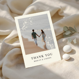 Tarjeta De Agradecimiento Foto de Boda floral con mano de marfil simple