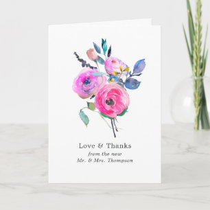 Tarjeta De Agradecimiento Foto de Boda floral de acuarela de color rosa cali