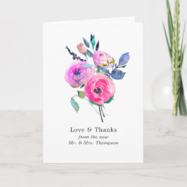 Tarjeta De Agradecimiento Foto de boda floral de acuarela rosa caliente