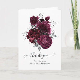 Tarjeta De Agradecimiento Foto de Boda floral de borgoña y plata