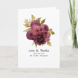 Tarjeta De Agradecimiento Foto de Boda floral de oro y borgoña de época