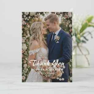 Tarjeta De Agradecimiento Foto de boda floral de peonía rosa polvorienta
