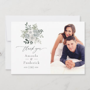 Tarjeta De Agradecimiento Foto de boda floral de salvia plateada con acuarel