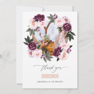 Tarjeta De Agradecimiento Foto de boda floral de terciopelo profundo y rosa 