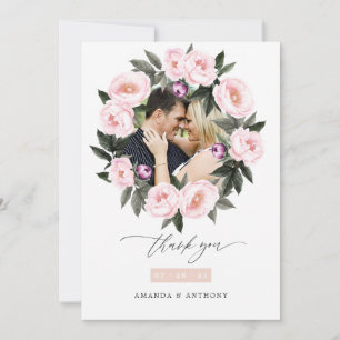 Tarjeta De Agradecimiento Foto de boda floral de terciopelo profundo y rosa 