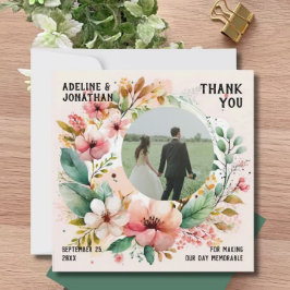 Tarjeta De Agradecimiento Foto de boda floral en acuarela plana