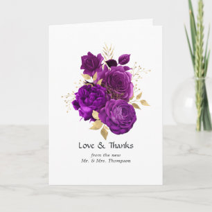 Tarjeta De Agradecimiento Foto de boda floral morada y dorada vintage