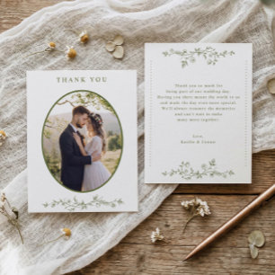 Tarjeta De Agradecimiento Foto de boda floral ovalada vintage francesa en ol
