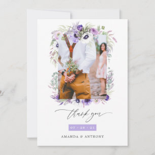 Tarjeta De Agradecimiento Foto de boda floral pastel violeta polvoriento