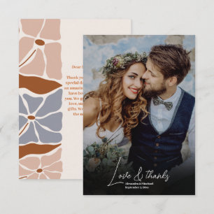 Tarjeta De Agradecimiento Foto de Boda Floral Retro Boho Chic