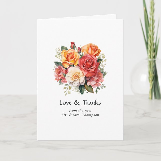 Tarjeta De Agradecimiento Foto de Boda floral rojo, Naranja y sabio (Anverso)