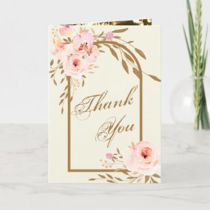 Tarjeta De Agradecimiento Foto de Boda floral romano de Rubor dorado de colo