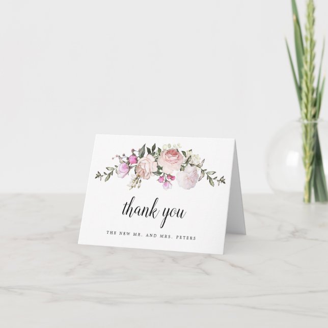 Tarjeta De Agradecimiento Foto de Boda floral rosa de Rubor (Anverso)