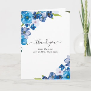 Tarjeta De Agradecimiento Foto de boda floral tonos de azul