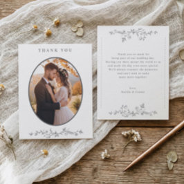 Tarjeta De Agradecimiento Foto de boda floral victoriana gris vintage francé
