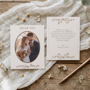 Tarjeta De Agradecimiento Foto de boda floral vintage marrón y crema francés