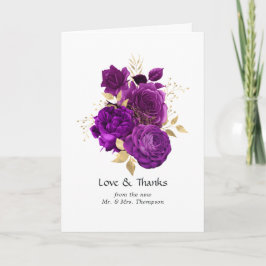 Tarjeta De Agradecimiento Foto de Boda Floral Vintage Purple y Gold
