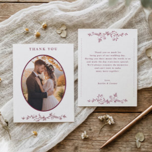 Tarjeta De Agradecimiento Foto de boda floral vintage vino rojo francés