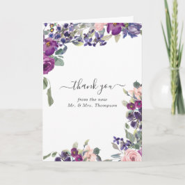 Tarjeta De Agradecimiento Foto de boda floral violeta, ciruela y rubor