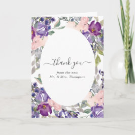 Tarjeta De Agradecimiento Foto de boda floral violeta, ciruela y rubor