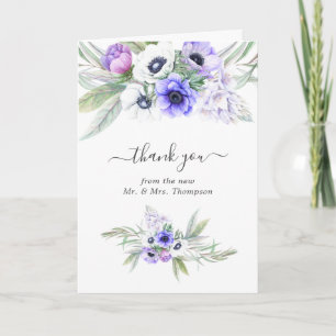 Tarjeta De Agradecimiento Foto de boda floral violeta pastel