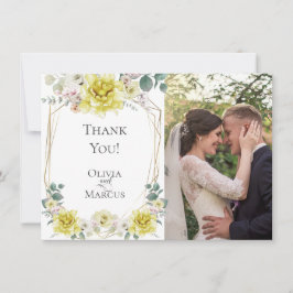 Tarjeta De Agradecimiento Foto de Boda | Flores de Peonía Amarillas al Acuar