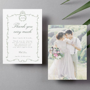 Tarjeta De Agradecimiento Foto de boda francesa moderna clásica en verde sal
