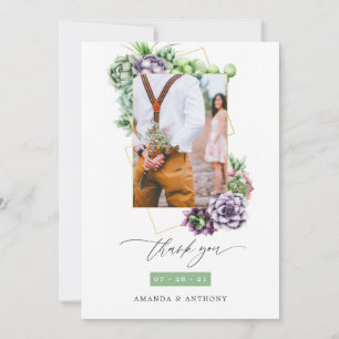 Tarjeta De Agradecimiento Foto de boda geométrica con suculentas