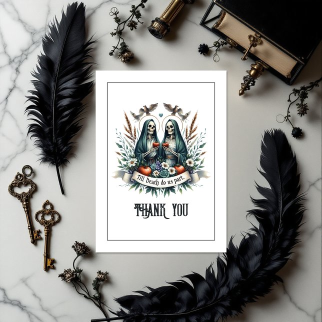 Tarjeta De Agradecimiento Foto de Boda gótico "Hasta que la muerte nos haga  ("Till Death Do Us Part" Gothic Wedding Photo Thank You Card)