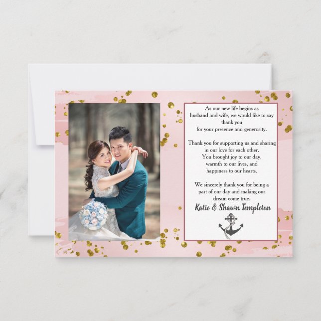 Tarjeta De Agradecimiento Foto de boda Gracias Doble Cara Náutico (Reverso)