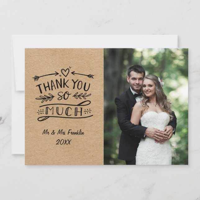 Tarjeta De Agradecimiento Foto de Boda Gracias Rustico Kraft Boho (Anverso)