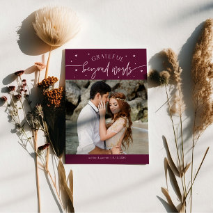 Tarjeta De Agradecimiento Foto de boda Grateful Beyond Words en color aránda