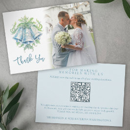 Tarjeta De Agradecimiento Foto de boda gris azul verde Bells Código QR