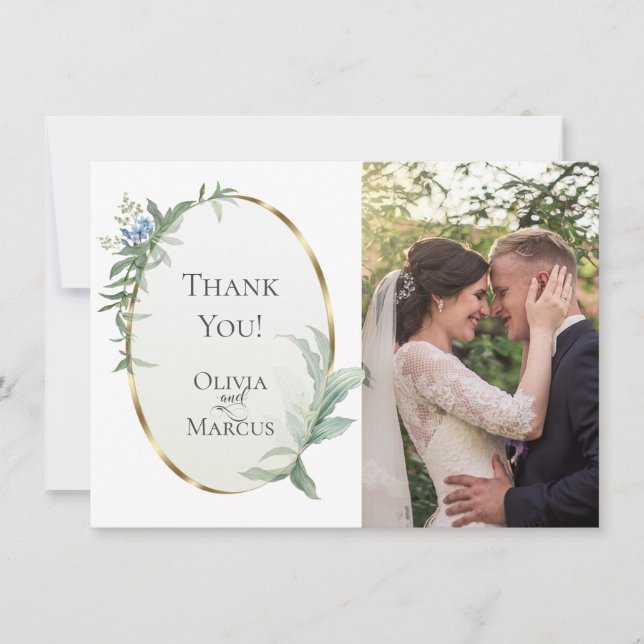 Tarjeta De Agradecimiento Foto de boda | Hojas tropicales elegantes modernas (Anverso)